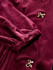 Burgundy Red Long Sleeve Velvet Cinched Waist Mini Dress - Image 7 of 8