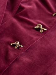 Burgundy Red Long Sleeve Velvet Cinched Waist Mini Dress - Image 8 of 8