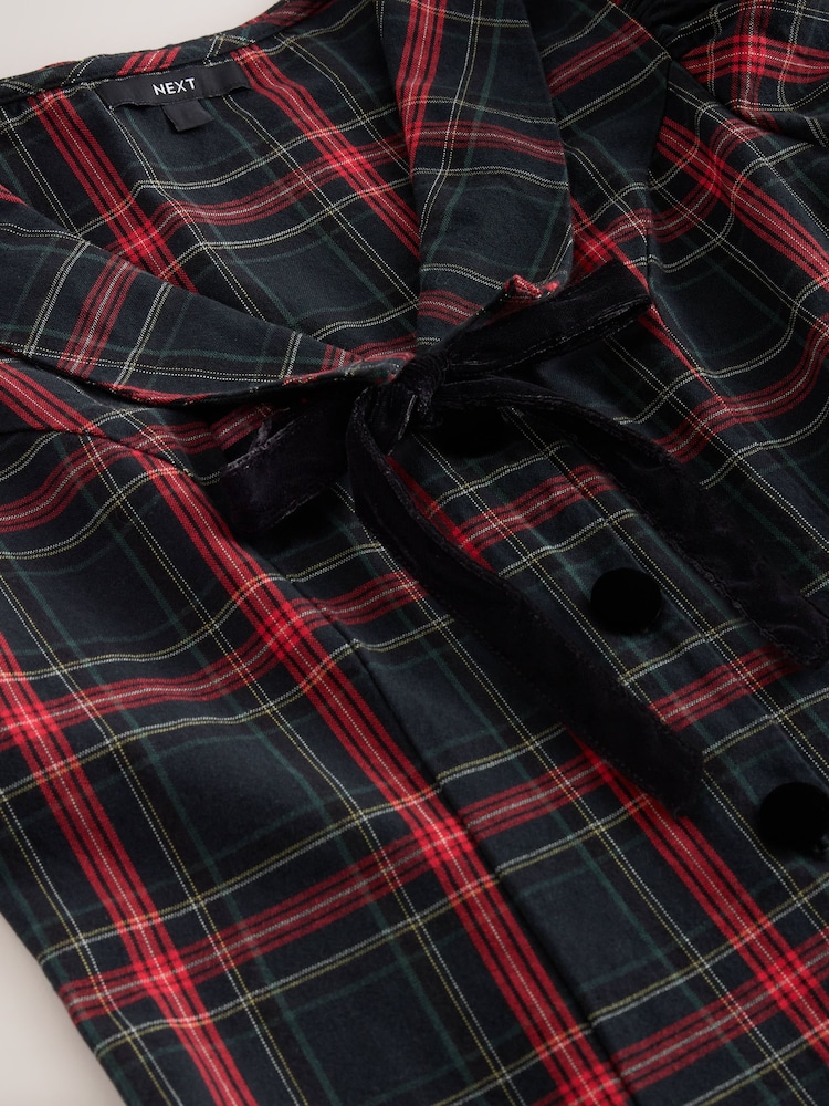 Red Check Puff Sleeve Collar Bow Mini Dress - Image 7 of 7 Red Check Puff Sleeve Collar Bow Mini Dress - Image 7 of 7