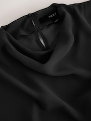 Black Asymetric Sheer Cape Textured Satin Midi Dress - Image 8 of 8