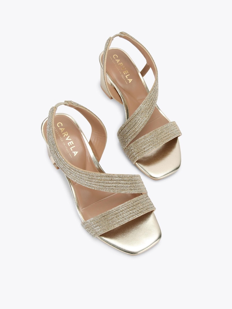 Carvela Gold Gala Block Jewel Wide Fit Sandals - Image 2 of 4 Carvela Gold Gala Block Jewel Wide Fit Sandals - Image 2 of 4