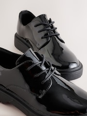 Black Patent Wide Fit (G) School Lace up Chunky Shoes - Image 3 of 5