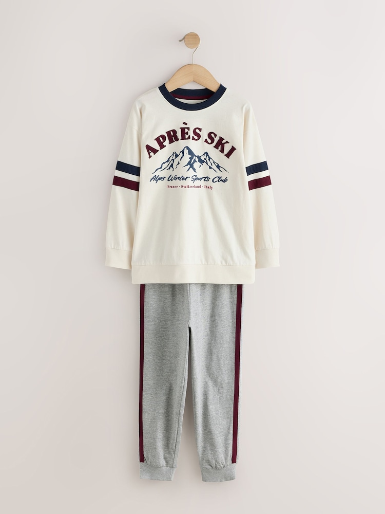 Navy/Ecru Apres Ski Graphic Long Sleeve Jogger Pyjamas Set 3 Pack (3-16yrs) - Image 2 of 7 Navy/Ecru Apres Ski Graphic Long Sleeve Jogger Pyjamas Set 3 Pack (3-16yrs) - Image 2 of 7