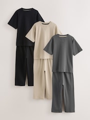 Grey/Stone/Black Short Sleeve Jogger Pyjamas 3 Pack (3-16yrs) - Image 1 of 7