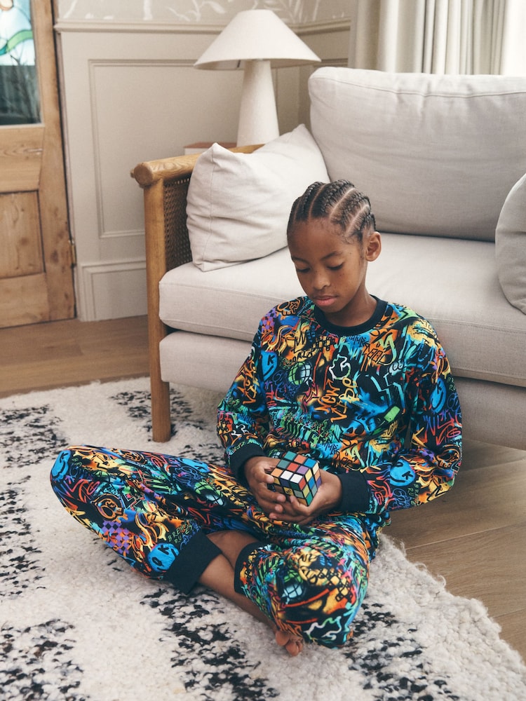 Multi Graffiti Single Jogger Pyjamas (3-16yrs) - Image 2 of 9 Multi Graffiti Single Jogger Pyjamas (3-16yrs) - Image 2 of 9