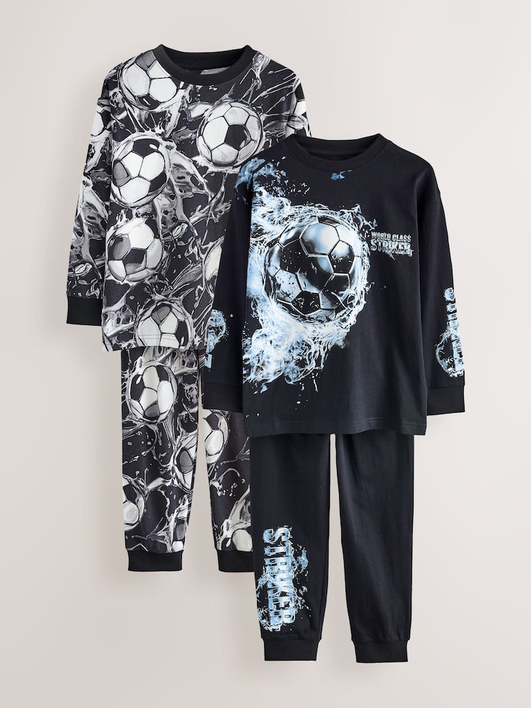 Black/Silver Football - Pyjama à manches longues 2 Pack (3-16ans) - Image 1 de 6