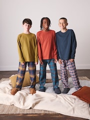 Orange/Teal/Mustard Woven Check Pyjamas 3 Pack (3-16yrs) - Image 1 of 3