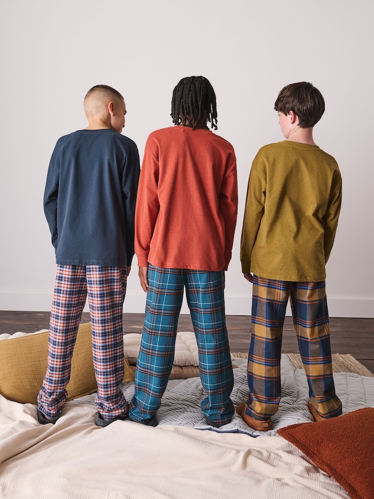 Orange/Teal/Mustard Woven Check Pyjamas 3 Pack (3-16yrs) - Image 3 of 3 Orange/Teal/Mustard Woven Check Pyjamas 3 Pack (3-16yrs) - Image 3 of 3