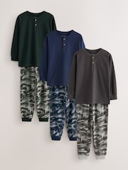Green/Grey/Blue Camo Long Sleeve Pyjamas 3 Pack (3-16yrs) - Image 1 of 7