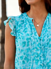 Sosandar Blue Flutter Sleeve Tie Neck Top - Image 4 of 4