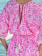 Sosandar Pink Fleck Print Ladder Insert Kaftan - Image 4 of 5