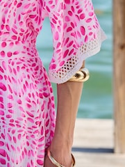 Sosandar Pink Fleck Print Ladder Insert Kaftan - Image 5 of 5