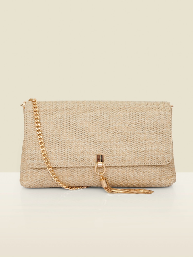 Sosandar Natural Raffia Clutch With Tassel Bag - Image 1 of 5 Sosandar Natural Raffia Clutch With Tassel Bag - Image 1 of 5
