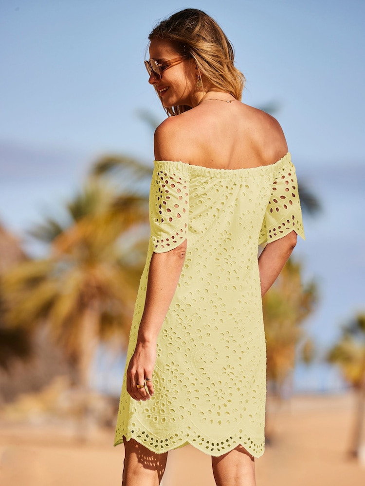 Sosandar Yellow Broderie Bardot Dress - Image 2 of 3