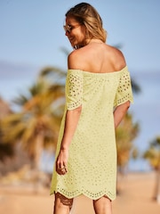 Sosandar Yellow Broderie Bardot Dress - Image 5 of 5