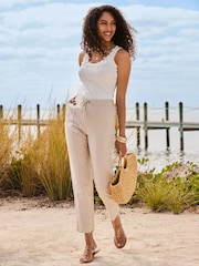 Sosandar Natural Linen Blend Tapered Trousers - Image 1 of 5