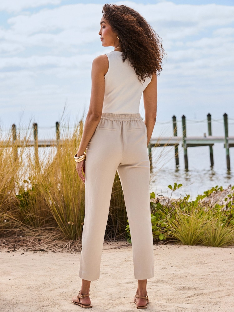 Sosandar Natural Linen Blend Tapered Trousers - Image 2 of 5 Sosandar Natural Linen Blend Tapered Trousers - Image 2 of 5
