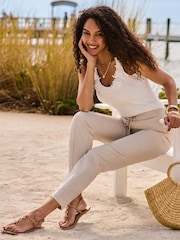 Sosandar Natural Linen Blend Tapered Trousers - Image 5 of 5