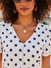 Sosandar White Spot Print Linen Blend Shift Dress - Image 4 of 5