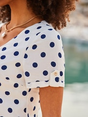 Sosandar White Spot Print Linen Blend Shift Dress - Image 5 of 5