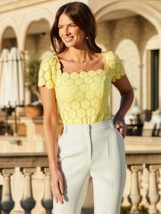 Sosandar Yellow Premium Lace Detail Top - Image 1 of 3