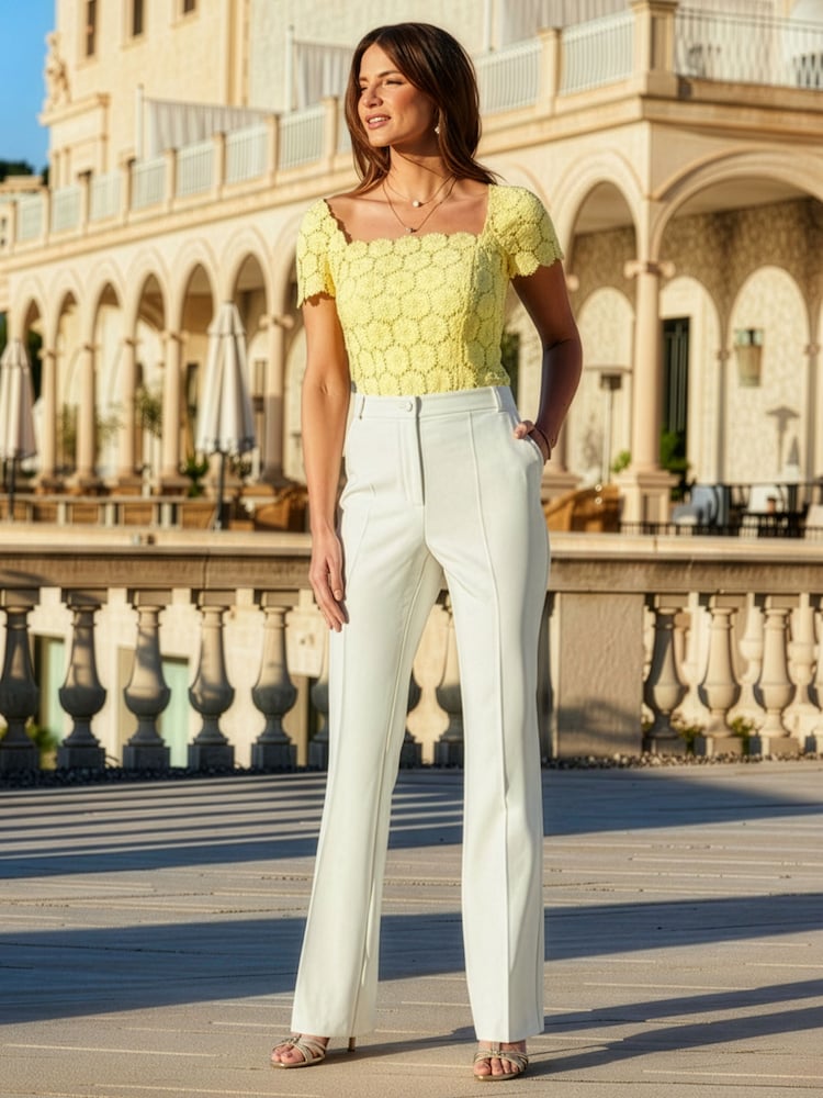 Sosandar Yellow Premium Lace Detail Top - Image 3 of 3