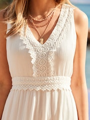 Sosandar White Crochet Trim Fit & Flare Summer Dress - Image 5 of 5