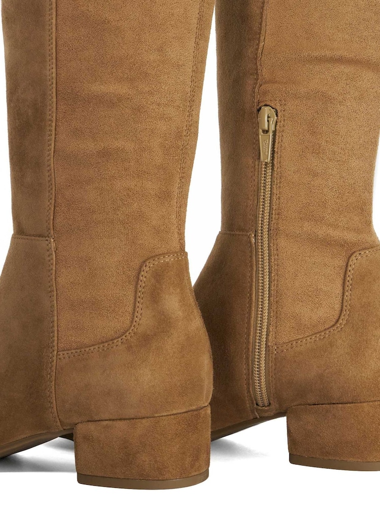 Dune London Suede Brown Standard Fit Tayla Smart Stretch High Leg Boots - Image 6 of 6