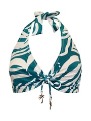 Pour Moi Teal/White Halterneck Madrid Bikini Top - Image 3 of 4