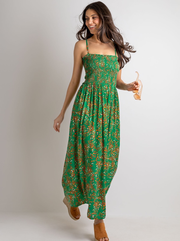 Pour Moi Green Ditsy Emma Strapless Shirred Bodice Woven Maxi Beach Dress - Image 2 of 4 Pour Moi Green Ditsy Emma Strapless Shirred Bodice Woven Maxi Beach Dress - Image 2 of 4