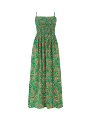 Pour Moi Green Ditsy Emma Strapless Shirred Bodice Woven Maxi Beach Dress - Image 3 of 4