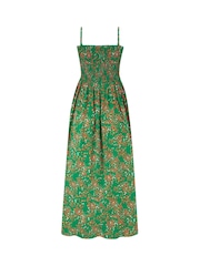 Pour Moi Green Ditsy Emma Strapless Shirred Bodice Woven Maxi Beach Dress - Image 4 of 4