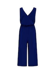 Pour Moi Navy Maya Fuller Bust Cotton Slub Jersey Built Up Cropped Leg Jumpsuit - Image 4 of 4