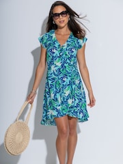 Pour Moi Blue Penny Frill Wrap Woven Beach Dress - Image 1 of 4