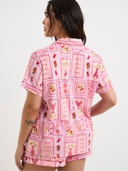 Simply Be Pink Shortie Print Revere Pyjamas Set - Image 2 of 4