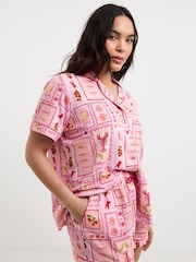 Simply Be Pink Shortie Print Revere Pyjamas Set - Image 3 of 4
