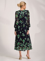 Jolie Moi Blue Long Sleeve Printed Lace Maxi Dress - Image 2 of 6