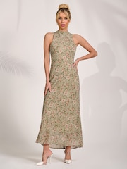 Jolie Moi Green Chiffon Halterneck Midaxi Dress - Image 1 of 6
