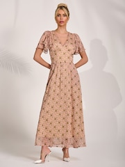 Jolie Moi Green Angel Sleeved Chiffon Maxi Dress - Image 1 of 6