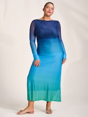 Jolie Moi Green Ombre Long Sleeve Slash Neck Mesh Maxi Dress - Image 5 of 6