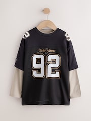 Black/Tan Varsity Long Sleeve T-Shirt (3-16yrs) - Image 1 of 4