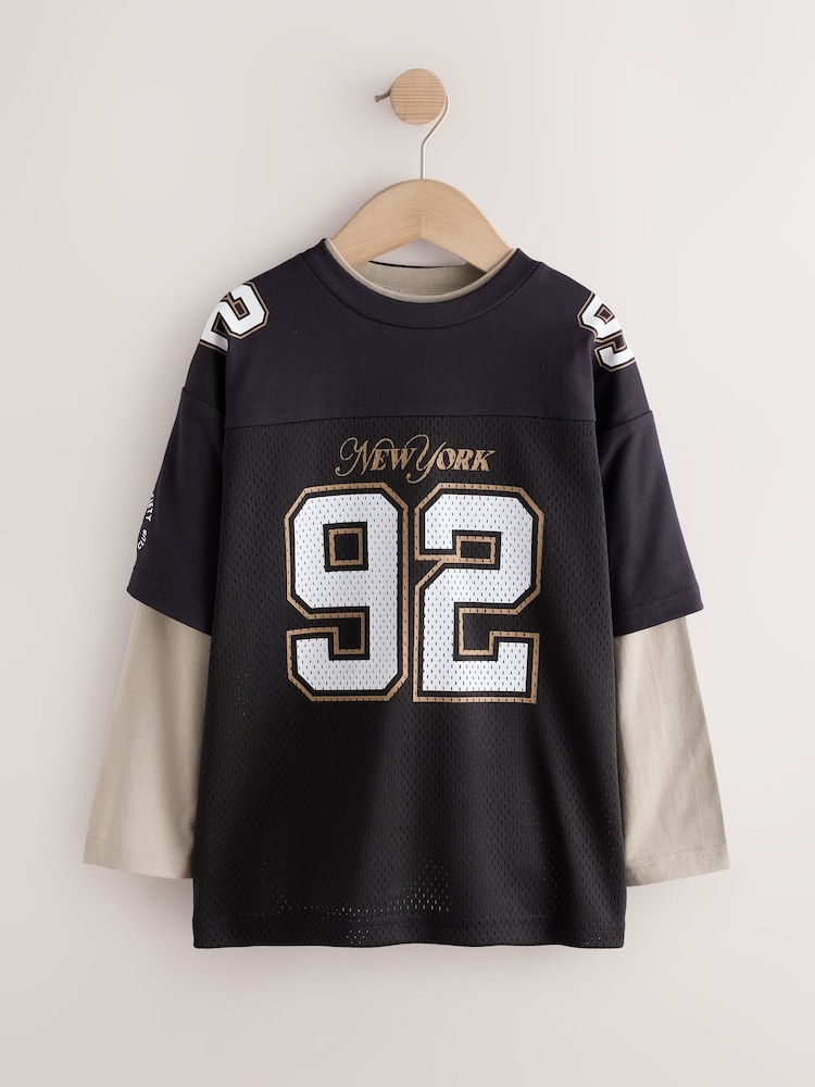 Black/Tan Varsity Long Sleeve T-Shirt (3-16yrs) - Image 1 of 4
