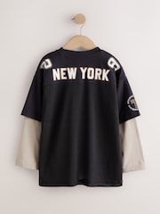 Black/Tan Varsity Long Sleeve T-Shirt (3-16yrs) - Image 2 of 4