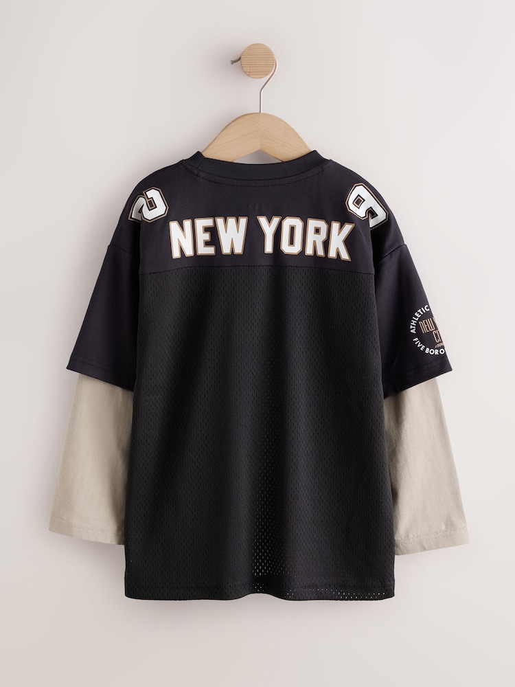 Black/Tan Varsity Long Sleeve T-Shirt (3-16yrs) - Image 2 of 4