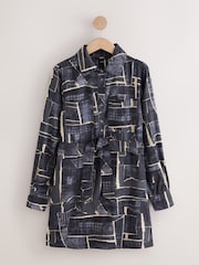 Navy/Blue Print Long Sleeve Tie Waist Shirt Dress - Image 5 of 7