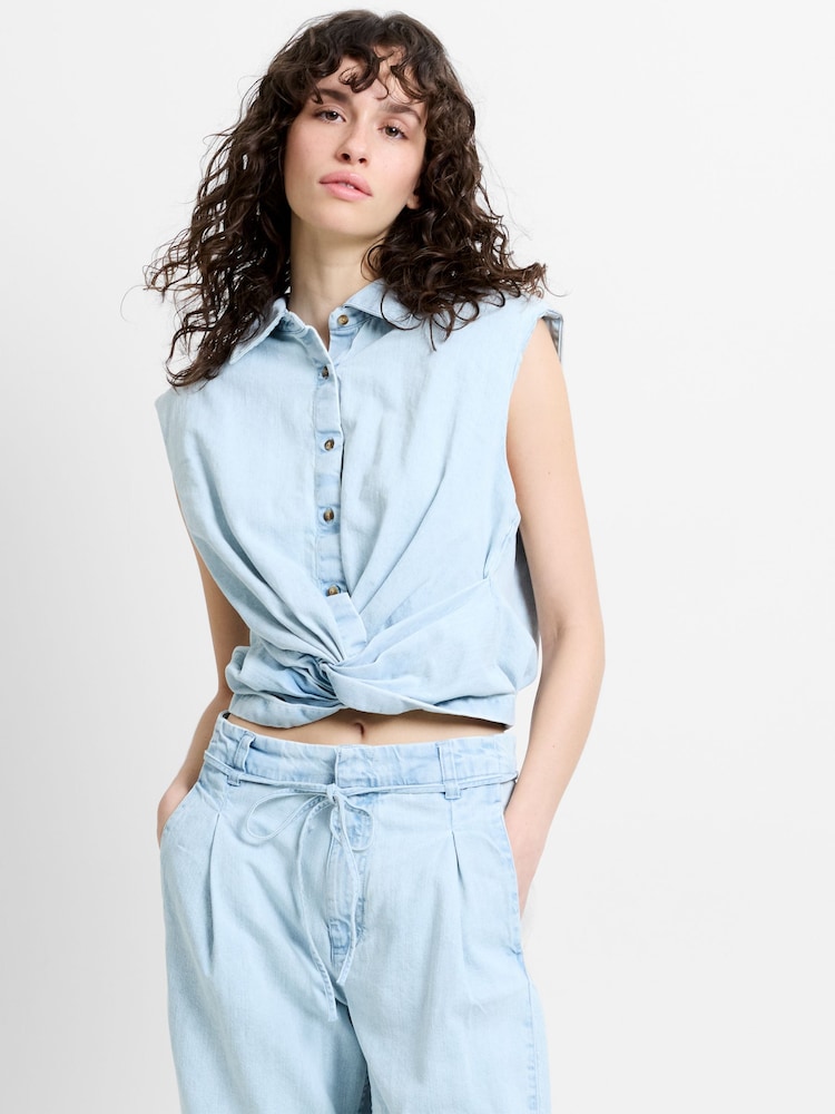 French Connection Blue Chess Denim Shirt - Image 1 of 6