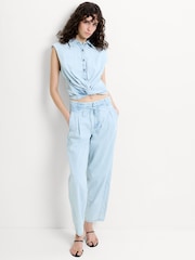 French Connection Blue Chess Denim Shirt - Image 3 of 6