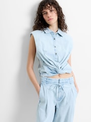 French Connection Blue Chess Denim Shirt - Image 4 of 6