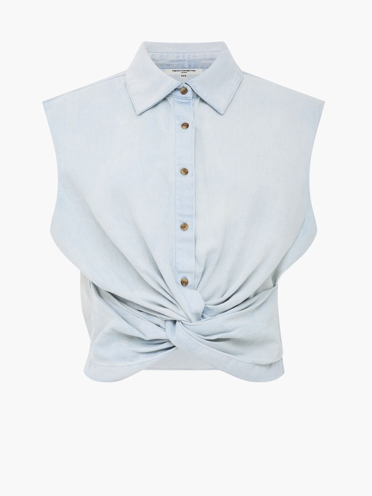 French Connection Blue Chess Denim Shirt - Image 6 of 6