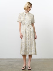 French Connection White Julia Satin Stripe Summer Shirt Dress - Image 1 of 6